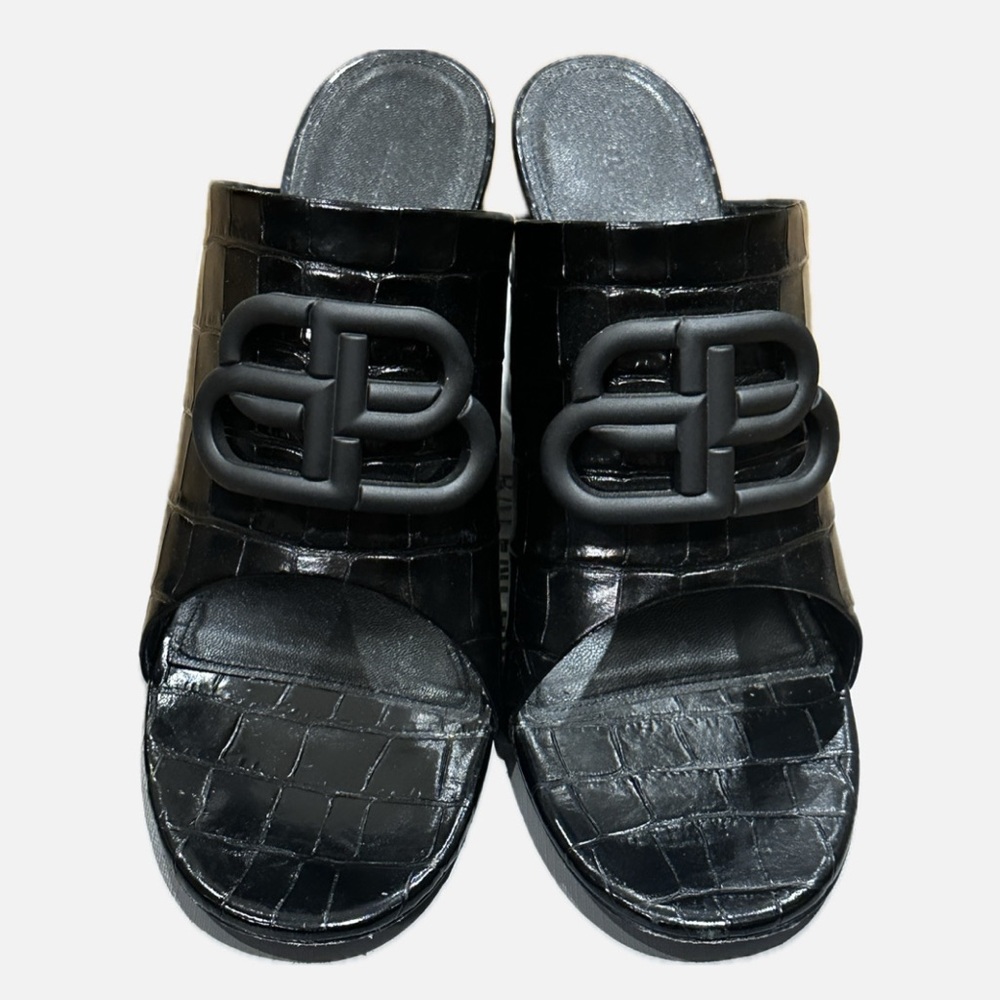 Balenciaga Oval BB Sandal croco effect calfskin bb matte in black size 40 in box